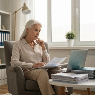 Senior woman comparing different health insurance plans on a laptop