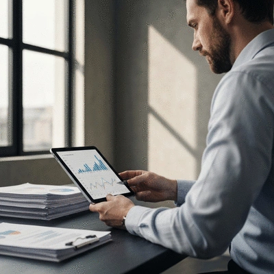 Person reviewing financial documents and graphs on a tablet, symbolizing retirement planning and optimization