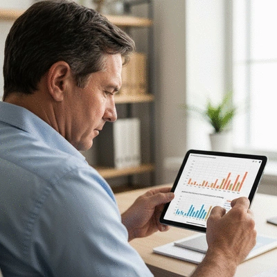 Person looking at investment charts on a tablet, representing inflation's impact on retirement savings