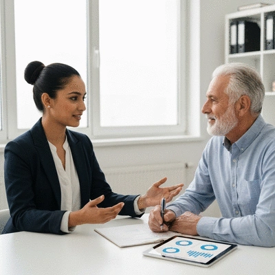 Financial advisor discussing retirement plan with senior client