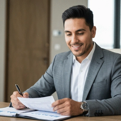 Person reviewing financial documents, representing stability and predictability of fixed annuities